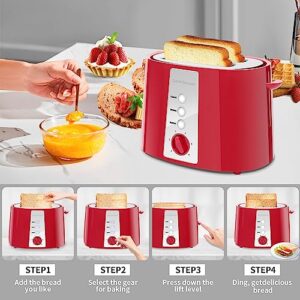 SEEDEEM Toaster 2 Slice, Extra Wide Slot Toaster, 6 Shade Settings, Bread Toaster with Cancel, Defrost, Reheat Function, Extra Wide Slots for Waffle or Bagel, Removable Crumb Tray, 750W, Retro Red