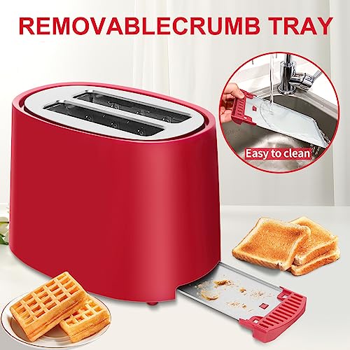 SEEDEEM Toaster 2 Slice, Extra Wide Slot Toaster, 6 Shade Settings, Bread Toaster with Cancel, Defrost, Reheat Function, Extra Wide Slots for Waffle or Bagel, Removable Crumb Tray, 750W, Retro Red