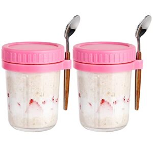 haptime overnight oats containers with lid and spoon set of 2, 16 oz overnight oats jars, oatmeal cup, wide mouth mason jar, leak-proof storage container for cereal, milk, salad, fruit