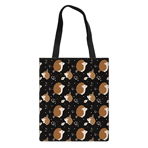 Costaric Women's Retro Large Size Canvas Shoulder Bag Reusable Crossbody Handbag,Shopping Cloth Bags Casual Tote Bag,Brown hedgehog