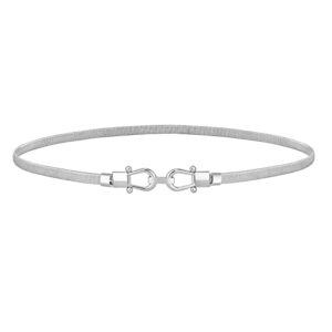 jasgood skinny metal waist belt for dress fashion silver waistband elastic metal chain belt, b-silver, fit waist 35”-39”