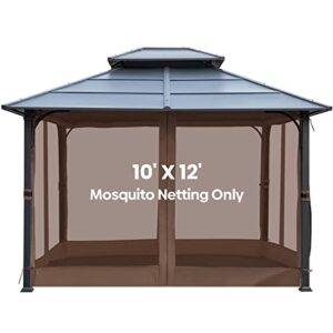 akeacubo patio mosquito netting for gazebo 10'x12' - outdoor patio netting screen for porch, universal replacement mosquito curtains with zipper, durable 4-panel mosquito screen for patio (brown)