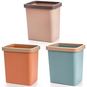 nicunom 3 pack small trash can, 1.5 gallon plastic garbage can wastebasket multicolor trash can square garbage container bin for bathroom, kitchen, bedroom, living room, home office