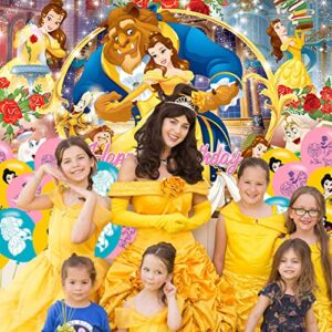 Beauty and The Beast Backdrop Birthday Banner for Princess Belle Birthday Party Supplies Princess Belle Photograph Background Photo Booth 5x3ft