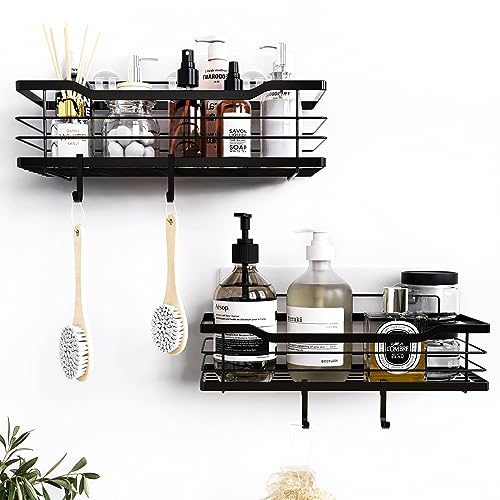 BTSD-home Shower Caddy Bathroom Organizer 2 Pack Rustproof Shower Shelf Rack Adhesive Shower Shelves with 4 Hooks, Stainless Steel No Drilling for Home Decor Bathroom Accessories Essentials