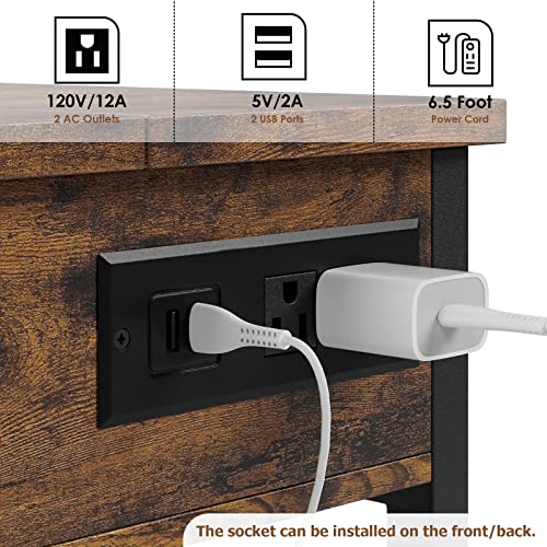 Entcook Side Table with Charging Station, End Table with Storage Drawer & 2 USB Ports & 2 Power Outlets, Narrow Nightstand for Small Spaces in Living Room, Bedroom Vintage