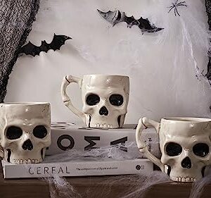 Bico Halloween Skull Ceramic 16oz Mugs, for coffee, tea, hot chocolate, Microwave and Dishwasher Safe