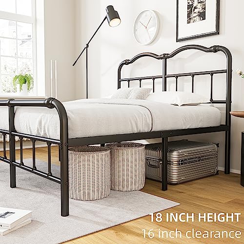 RLDVAY Cal King Bed Frame with Headboard and Footboard, 18 Inch High, Heavy Duty California King Bed Frame with Headboard, No Box Spring Needed, Under Bed Storage, Easy Assembly, Noise-Free, Black