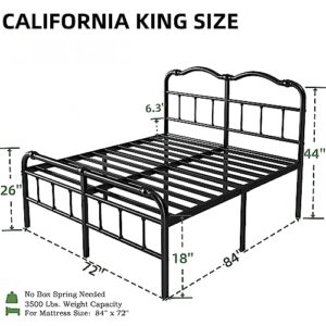 RLDVAY Cal King Bed Frame with Headboard and Footboard, 18 Inch High, Heavy Duty California King Bed Frame with Headboard, No Box Spring Needed, Under Bed Storage, Easy Assembly, Noise-Free, Black