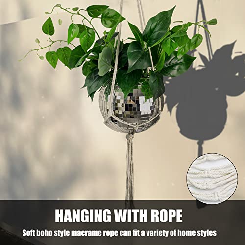 coutinfly Disco Ball Planter 8", Creative Mirror Ball Flower Pot Holder for Hanging Plant with Chain, Macrame Rope, Wooden Stand, Cute Plant Hanger for Indoor Outdoor Window Home Decor, 1 Piece