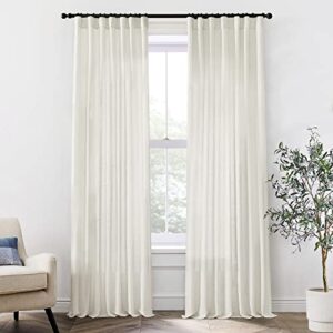 xtmyi 108 inch linen curtains 2 panels,with heading tape hooks for track system back tab,stone washed cotton flax weave sheer extra long curtain for living room bedroom,cream(ivory/off white)