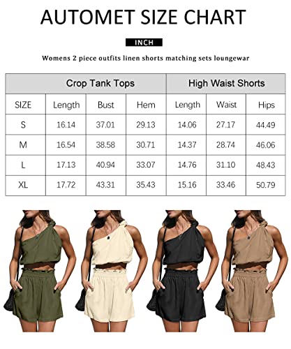 AUTOMET Women Summer Clothes 2023 Fashion Two 2 Piece Outfits Sexy Linen Matching Sets Lounge Shorts Boho Crop Tops Vacation Beachwear