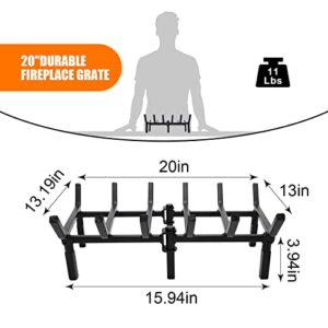TwentyNext Fireplace Grate 20 Inch Heavy Duty Solid Steel Fire Grate for Fire Pit Wood Log Rack Stove Firewood Holder for Indoor Hearth Outdoor Fire Pit Chimney Hearth Kindling Tool