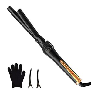 maxt curling irons waver curling wand ceramic tourmaline hair curler dual voltage curlers long lasting curls & waves hair wand with 5 heat settings glove clips include (3/4 inch)