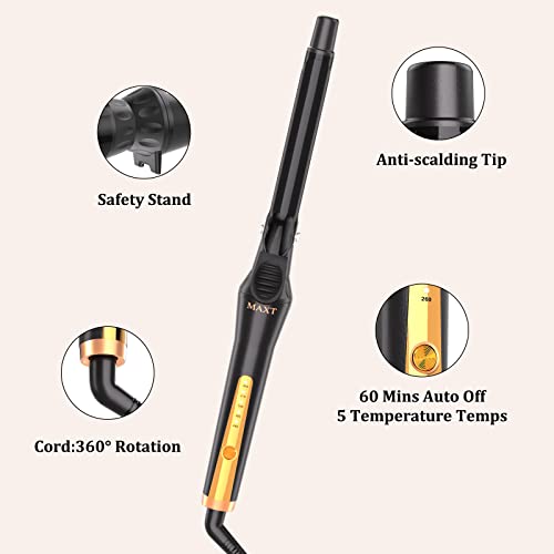 MAXT Curling Irons Waver Curling Wand Ceramic Tourmaline Hair Curler Dual Voltage Curlers Long Lasting Curls & Waves Hair Wand with 5 Heat Settings Glove Clips Include (3/4 Inch)