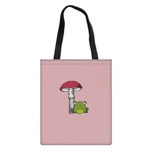costaric canvas aesthetic tote bag for women beach bag shopping bags travel shoulder bag reusable fold grocery bags,frog mushroom