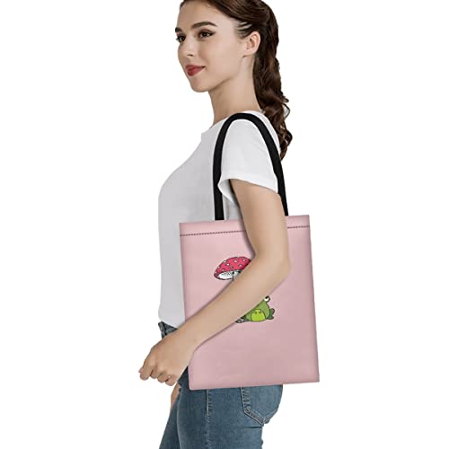 Costaric Canvas Aesthetic Tote Bag for Women Beach Bag Shopping Bags travel Shoulder Bag Reusable fold Grocery Bags,Frog mushroom