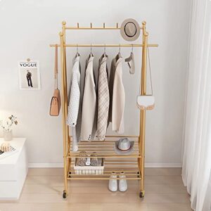 KaKaBB Gold Clothing Racks for Hanging Clothes, Heavy Duty Garment Rack, Rolling Clothes Rack with Storage Shelf on Wheels, Organizer Closet, Golden(31.5in)