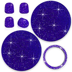 3 style bling car accessories set, car tire valve stem caps, car engine start stop decoration ring, crystal rhinestone car cup holder coasters, for women suits for most cars, trucks and rvs, blue