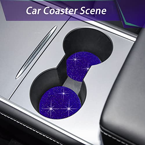 3 Style Bling Car Accessories Set, Car Tire Valve Stem Caps, Car Engine Start Stop Decoration Ring, Crystal Rhinestone Car Cup Holder Coasters, for Women Suits for Most Cars, Trucks and RVs, Blue