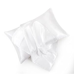 hommxjf white satin pillowcase standard set of 2 with envelope closure，white silk pillowcase for hair and skin (20x26)