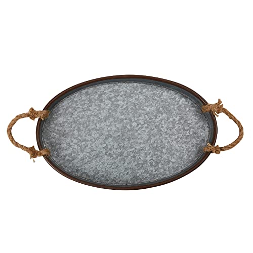 Oval Metal Iron Tray Galvanized Metal Tray with Rope Handle Farmhouse Candle Holder Tray Industrial Style Serving Tray Decor Photography Props