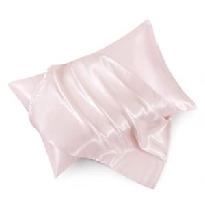 hommxjf blush pink satin pillowcase standard set of 2 with envelope closure，blush pink silk pillowcase for hair and skin (20x26)