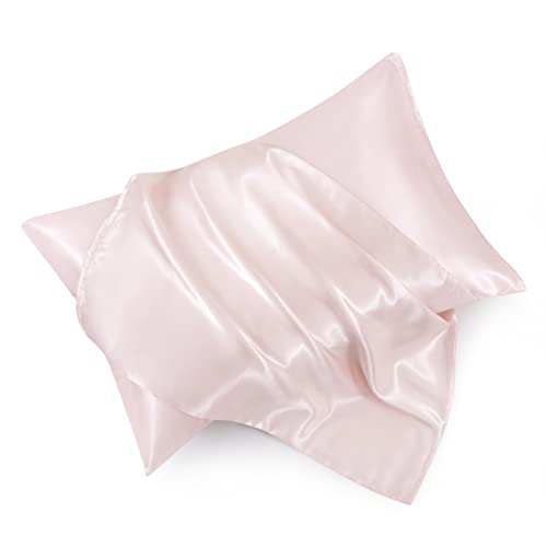 HommxJF Blush Pink Satin Pillowcase Standard Set of 2 with Envelope Closure，Blush Pink Silk Pillowcase for Hair and Skin (20x26)