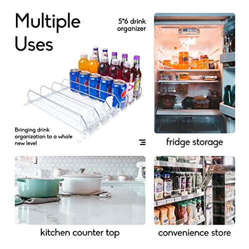 CNDSE Drink Organizer for Fridge,Spring Loaded Soda Can Organizer,Width-adjustable Push Rod Slide Rail Drink Dispenser for Fridge,White（14.96in-6）