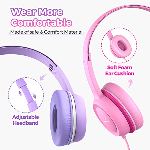 vinamass Kids Headphones, Ear Headphones for Kids, Wired Headphones with Safe Volume Limiter 85dB, Adjustable and Flexible for Kids, Boys, Girls,Suit for School Classroom Students Teens Children…