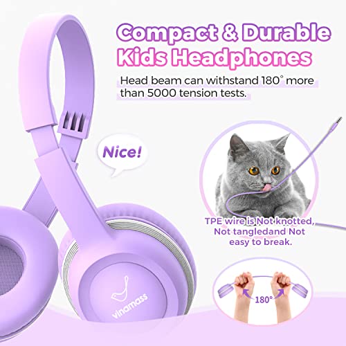 vinamass Kids Headphones, Ear Headphones for Kids, Wired Headphones with Safe Volume Limiter 85dB, Adjustable and Flexible for Kids, Boys, Girls,Suit for School Classroom Students Teens Children…