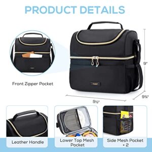 TOURIT Dual Compartment Lunch Bag Women Insulated Lunch Box Cooler Bag for Men, Women, Work, Picnic, Black