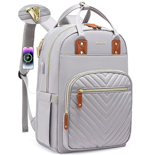 LOVEVOOK Travel Laptop Backpack, 15.6 Inch Anti-Theft Waterproof Stylish Purse Bag with USB Port, Lightweight Casual Day Backpacks for Women Men Work Business Nurse, Grey