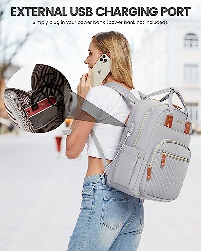 LOVEVOOK Travel Laptop Backpack, 15.6 Inch Anti-Theft Waterproof Stylish Purse Bag with USB Port, Lightweight Casual Day Backpacks for Women Men Work Business Nurse, Grey