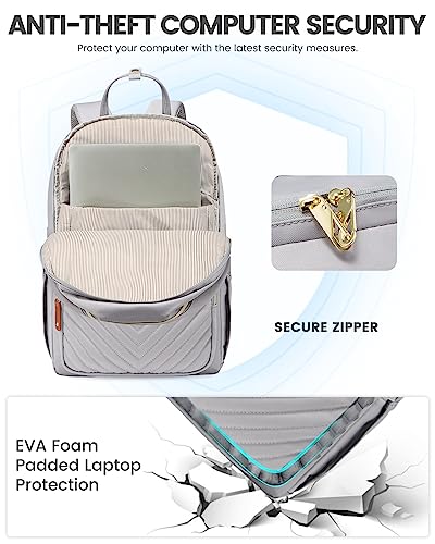 LOVEVOOK Travel Laptop Backpack, 15.6 Inch Anti-Theft Waterproof Stylish Purse Bag with USB Port, Lightweight Casual Day Backpacks for Women Men Work Business Nurse, Grey