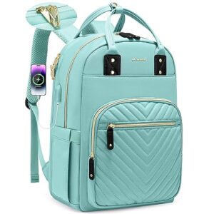 lovevook backpack for women men, laptop bag 15.6 inch computer back pack with usb port for traveling work business, waterproof personal item travel backpack purse casual daily nurse bag, mint green