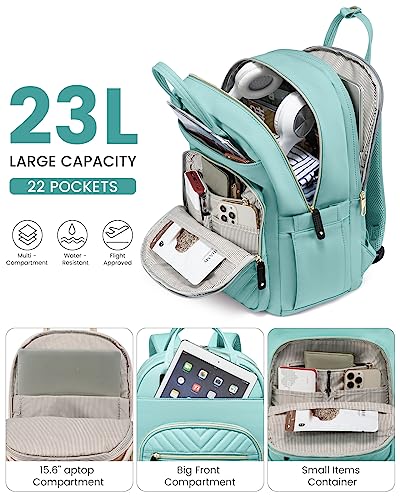 LOVEVOOK Backpack for Women Men, Laptop Bag 15.6 Inch Computer Back Pack with USB Port for Traveling Work Business, Waterproof Personal Item Travel Backpack Purse Casual Daily Nurse Bag, Mint Green