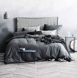 ecocott grey duvet cover california king size - 100% washed cotton durable soft comfy duvet cover set, 3 pieces duvet cover with zipper closure (grey, 104''x98'')