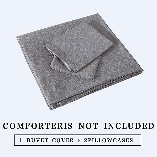 ECOCOTT Grey Duvet Cover California King Size - 100% Washed Cotton Durable Soft Comfy Duvet Cover Set, 3 Pieces Duvet Cover with Zipper Closure (Grey, 104''x98'')