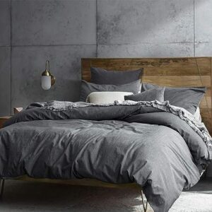 ECOCOTT Grey Duvet Cover California King Size - 100% Washed Cotton Durable Soft Comfy Duvet Cover Set, 3 Pieces Duvet Cover with Zipper Closure (Grey, 104''x98'')