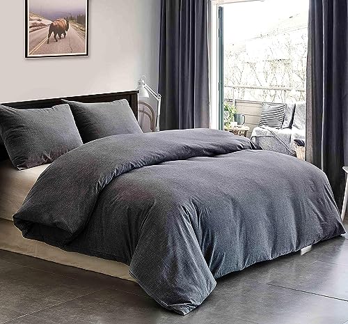 ECOCOTT Grey Duvet Cover California King Size - 100% Washed Cotton Durable Soft Comfy Duvet Cover Set, 3 Pieces Duvet Cover with Zipper Closure (Grey, 104''x98'')