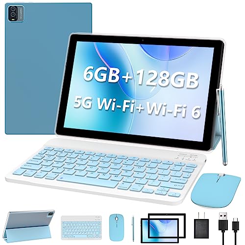 Tablet With Keyboard 2 in 1 Tablet Android Tablet 10 Inch Tablets, Include Mouse Case Stylus Tempered Film 5G Wifi Wifi6 128GB ROM+6GB RAM 10 IN IPS 8MP Camera 6000mAh Battery 10.1" FHD Android 11 Tab