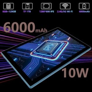 Tablet With Keyboard 2 in 1 Tablet Android Tablet 10 Inch Tablets, Include Mouse Case Stylus Tempered Film 5G Wifi Wifi6 128GB ROM+6GB RAM 10 IN IPS 8MP Camera 6000mAh Battery 10.1" FHD Android 11 Tab