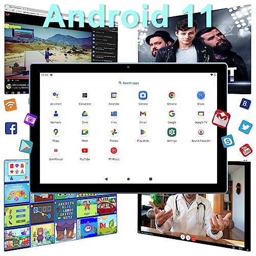 Tablet With Keyboard 2 in 1 Tablet Android Tablet 10 Inch Tablets, Include Mouse Case Stylus Tempered Film 5G Wifi Wifi6 128GB ROM+6GB RAM 10 IN IPS 8MP Camera 6000mAh Battery 10.1" FHD Android 11 Tab