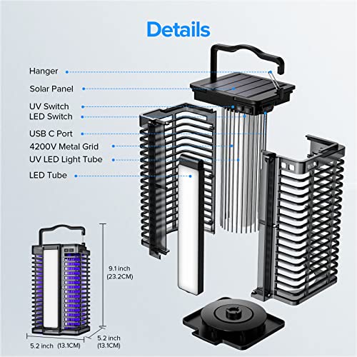 Bug Zapper Indoor, Mosquito Zapper Outdoor Electric, Solar Mosquito Trap Cordless & Rechargeable, Mosquito Zapper with Reading Lamp, 4200V 2 in 1 Mosquito Killer