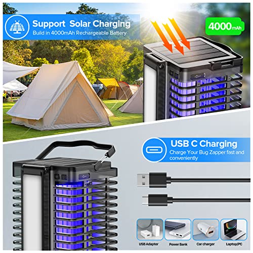 Bug Zapper Indoor, Mosquito Zapper Outdoor Electric, Solar Mosquito Trap Cordless & Rechargeable, Mosquito Zapper with Reading Lamp, 4200V 2 in 1 Mosquito Killer