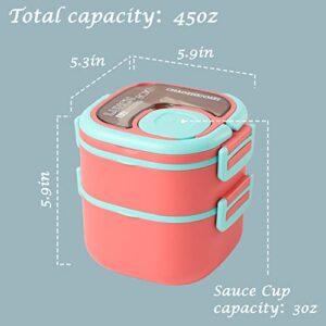 Stackable Lunch Container for Adults with 45oz Large Capacity Stainless Steel bento box Adult lunch box, Leak-Proof Durable All-in-One Bento Box Built In Divider, Spoon, Dressing Container (Pink)