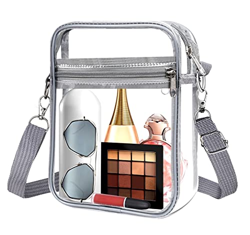 Clear Messenger Bag Stadium Approved,Clear Purse,Clear Crossbody Shoulder Bag with Adjustable Strap for Concerts, Sports Events Clear Bag(gray)