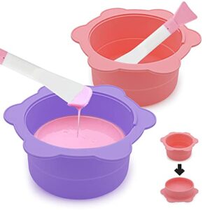 winceed 2pcs silicone wax warmer bowl, reusable wax warmer silicone liner with 2pcs spatulas, wax pot silicone bowl replacement fit for 16oz waxing kit (purple+pink)