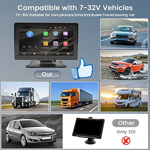 HIKITY Wireless Apple CarPlay & Android Auto Portable Car Stereo - 7 Inch Touch Screen Display with iOS Airplay Bluetooth Car Audio Receiver | Voice Control | 64G TF Card